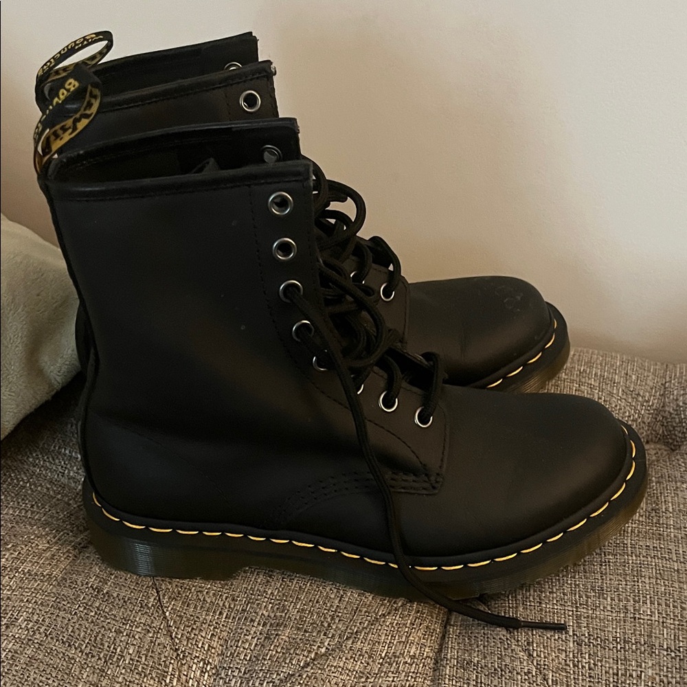 Dr. Martens Black Combat Boots with Yellow Stitching